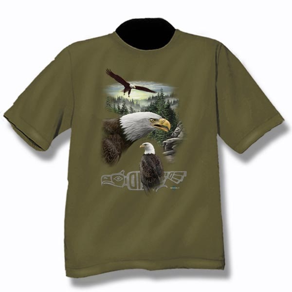 Men and Women T-shirt with Wildlife designs. Miltary Green / Eagles
