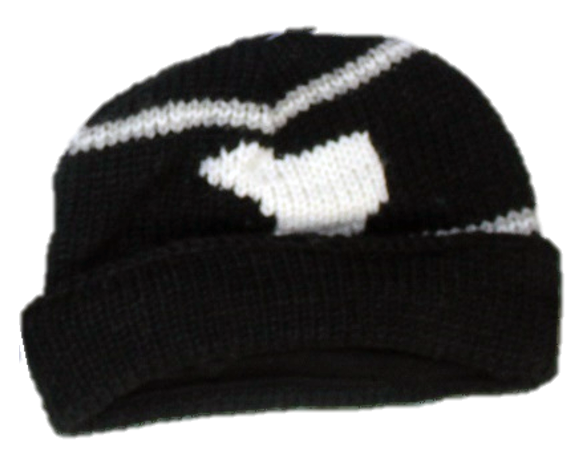 Wool Roll Up Tuque / Hat for Men and Women. Polar Bear / Black Grey