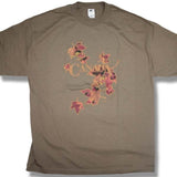 Men and Women T-Shirt with various designs. Safari Green / Falling Maple Leaf 