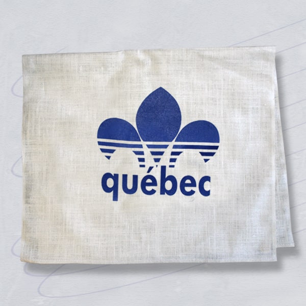 Tea Towels size 16"x 28" with prints. Quebec Adidas Fleur de Lys / White.