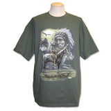 Men and Women T-Shirt with various designs. Kelp Green / indian Chief