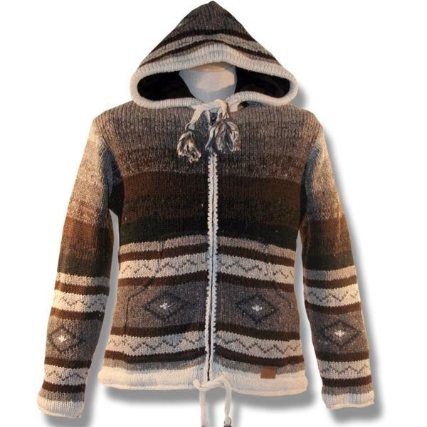 Wool Jacket with Zip Off Hood for men and women / Navaho Brown. Adult wool sweater winter jacket for men and women Canada souvenir design handmade adult wool sweater winter Jacket for men and women Canada souvenir design handmade northern lifestyle Canada 100%wool easy online shopping coat vest Nepal best quality winter spring all seasons Outwear.
