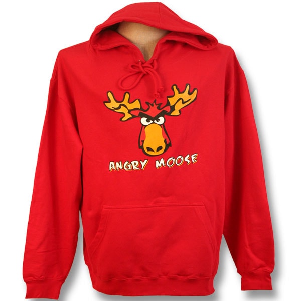 Men and Women Fleece Hoodies. Red / Angry Moose