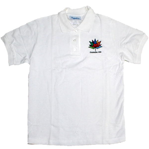 Golf T-Shirt with Canada 150 Embroidery for Ladies. White