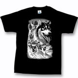 Men and Women t-shirt with Wolf, Moose and dreamcatcher print Designs . Black / Husky 