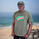 Men and Women T-Shirt with various designs. Military Green / Mountain Dude 