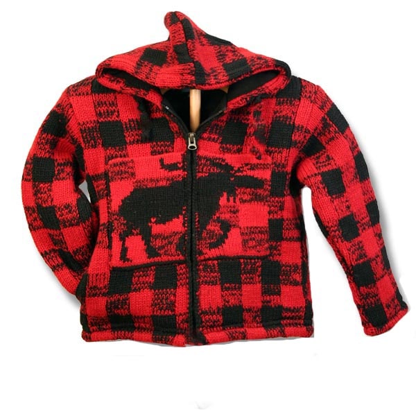 Wool Jacket with Hood for Youth / Buffalo Check Patt