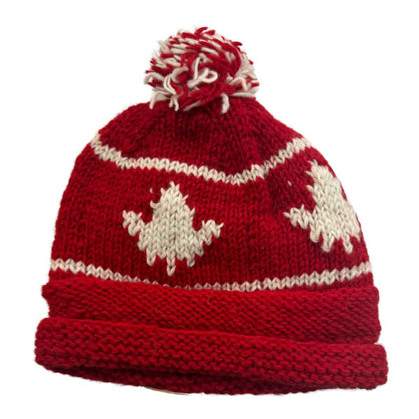 Roll Up tuque with POMPOM for Men and Women. 100% Wool with Fleece Lining. Handmade.