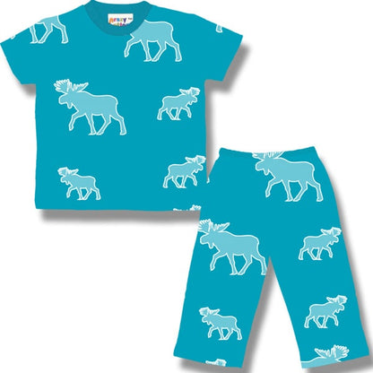 Kids Pyjamas Set. Tourquoise allover moose/Short Sleeve