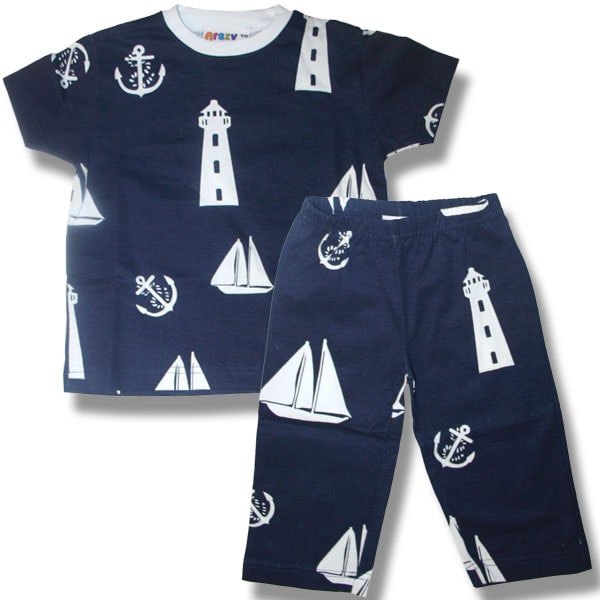 Kids Pyjamas Set. Nautical on Navy /Short sleeve 