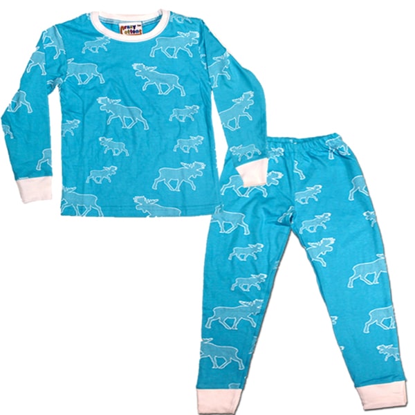 Kids Pyjamas Set. Tourquoise allover moose/long sleeve