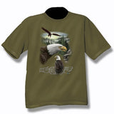 Men and Women T-shirt with Wildlife designs. Miltary Green / Eagles 