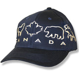 Men and Women's Baseball caps. Animals & Maple Leaf Wrap. Navy Fitted Caps.