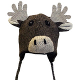 Wool Animal Head Tuques/Hats for Kids. Moose/Brown background 