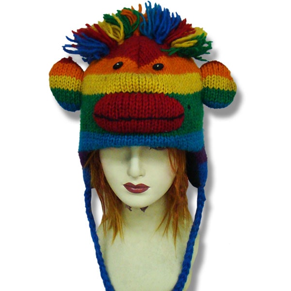 Wool Animal Head Tuques/Hats for Kids. Rainbow Monkey