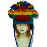 Wool Animal Head Tuques / Hats for Men and Women / Rainbow Monkey 