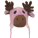 Wool Animal Head Tuques/Hats for Kids. Pink Moose tuque