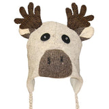 Wool Animal Head Tuques/Hats for Kids. Moose /Beige background 