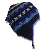 Wool Earflap Hat for Men and Women / Navy / Blue Mix