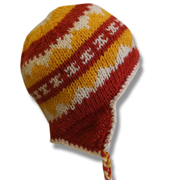 Wool Earflap Hat for Men and Women / Orange Yellow Mix