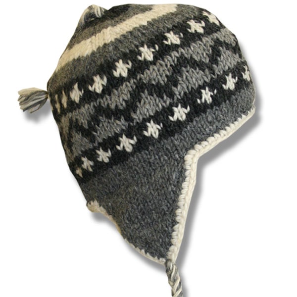 Wool Earflap Hat for Men and Women / Grey / Black Mix