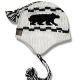 Wool Earflap Hat for Men and Women / Black Bear / Off White Background 