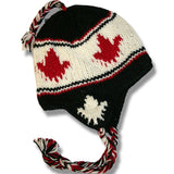 Wool Earflap Hat for Men and Women / Maple Leaf Black Background
