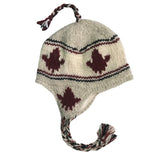Wool Earflap Hat for Men and Women / Maple Leaf / Beige Background