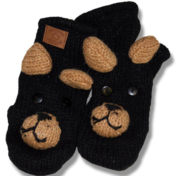 Wool Animal Mittens for Kids / Black Bear