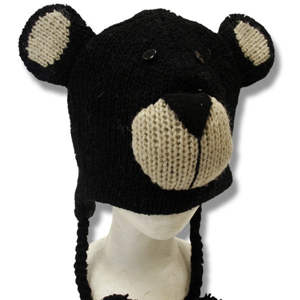 Tuques tête d'animal pour enfants. 100% laine avec doublure polaire. Fabriqué à la main au Népal.