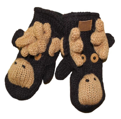 Wool Animal Mittens for Kids / Chocolate Moose