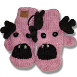 Wool Animal Mittens for Kids / Pink Moose
