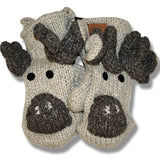 Wool Animal Mittens for Kids / Moose Beige Background