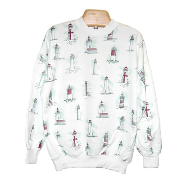 Men and Women's Fleece Crewneck Sweatshirt with various designs. White / Lighthouse