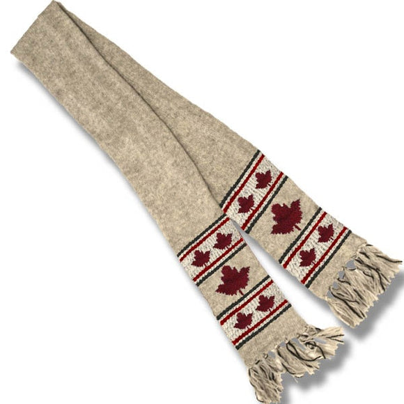 Wool Scarf for Men and Women. Maple Leaf / Beige Background