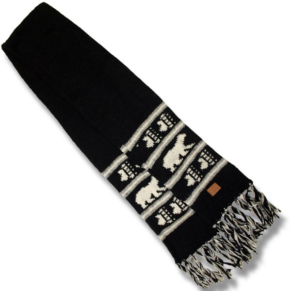 Wool Scarf for Men and Women. Polar Bear / Black Grey