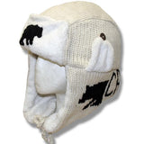 Wool Pilot Hats with fur trim for Men and Women. White with Black Bear Canada 