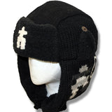 Wool Pilot Hats with fur trim for Men and Women. Black with White Grey Inukshuk Canada 