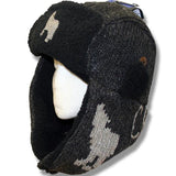 Wool Pilot Hats with fur trim for Men and Women. Charcoal with Grey Wolf Canada