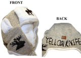 Wool Pilot Hats with fur trim for Men and Women. Beige with Moose Yellowknife