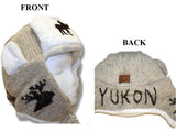 Wool Pilot Hats with fur trim for Men and Women. Beige with Moose Yukon