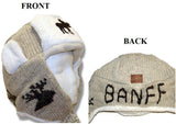 Wool Pilot Hats with fur trim for Men and Women. Beige with Moose Banff