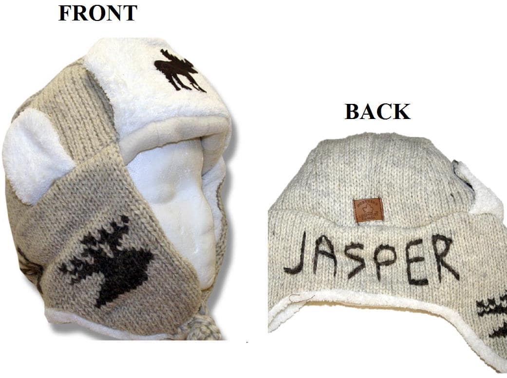 Wool Pilot Hats with fur trim for Men and Women. Beige with Moose Jasper