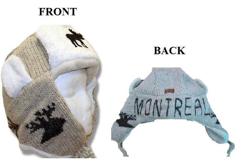 Wool Pilot Hats with fur trim for Men and Women. Beige with Moose Montreal