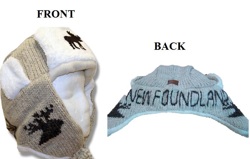 Wool Pilot Hats with fur trim for Men and Women. Beige with Moose Newfoundland