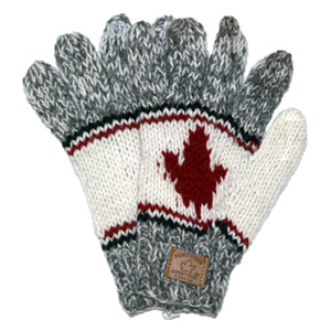 Wool Touch Screen Gloves for Men and Women. Cardinal Red Maple Leaf w/Lt Grey Background