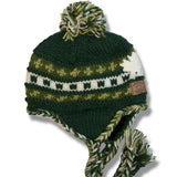 Wool Earflap hat with POMPOM for Men and Woman / Green Mix