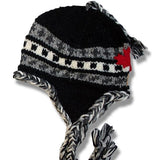 Products Wool Earflap Hat with Tassle for Men and Women. Black Mix