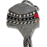 Products Wool Earflap Hat with Tassle for Men and Women. Grey/Black Mix