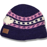 Wool Roll Up Tuque / Hat for Men and Women. Purple / Pink Mix